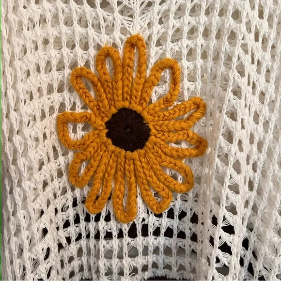 POL Crochet Flower Knit sweater Top medium boxy oversized - Picture 10 of 12